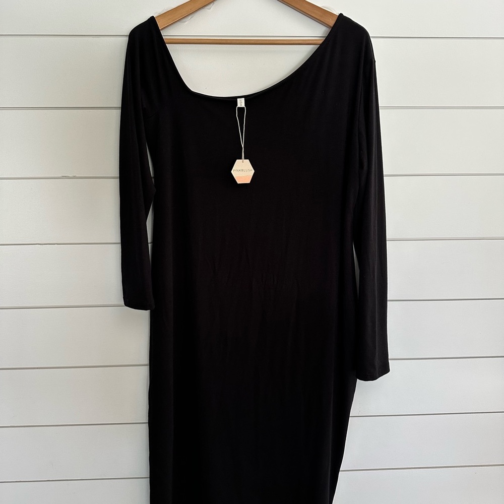 PinkBlush Black One Shoulder fitted midi maternity dress
